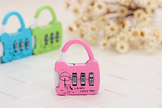 ?ڵ , ̴ ȭ,   , Ϳ ȭ ȣ lockPink / Coded Lock ,Mini Lock Luggage,Anti-theft Lock ,Cute cartoon password lockPink color